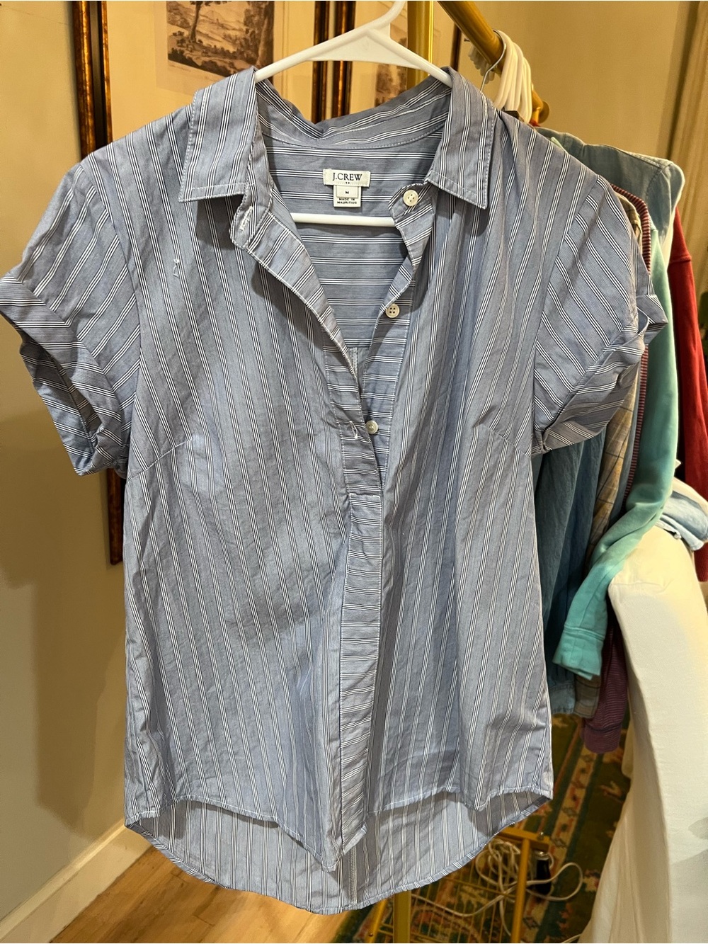 J. Crew Light Blue Striped Short-Sleeve Button-Down Shirt